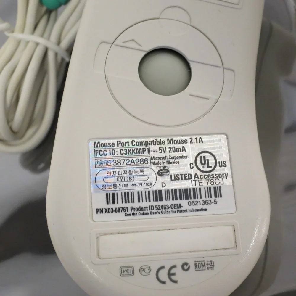2‎ Button Microsoft Mouse Port Compatible PS2 Mouse 2.1A PN X03-68761 - 09